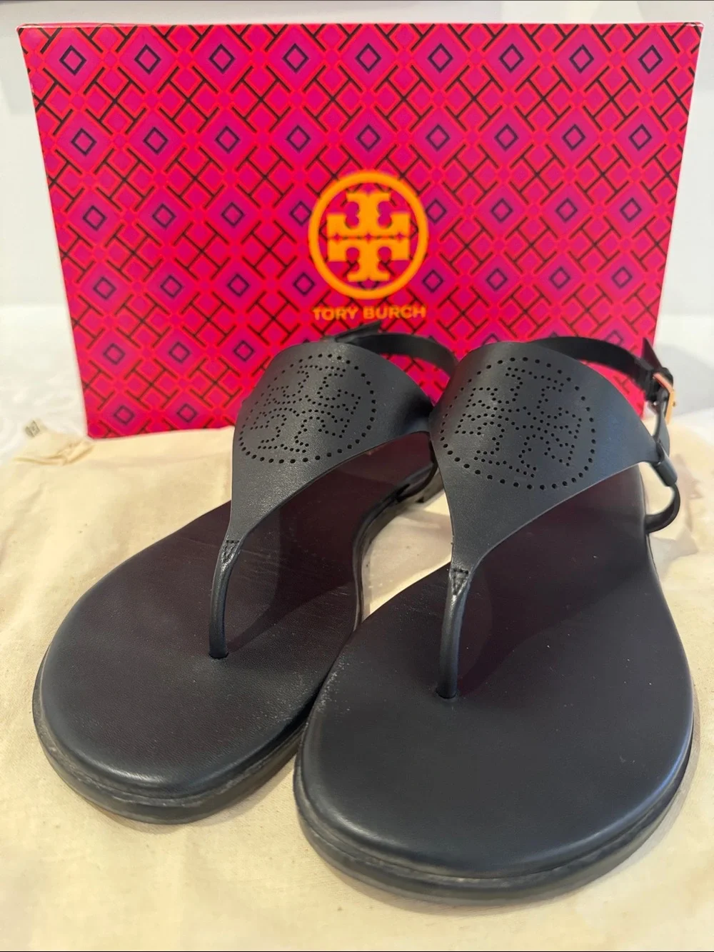 Tory Burch Perforated T Strap Sandal. Ladies 8.5